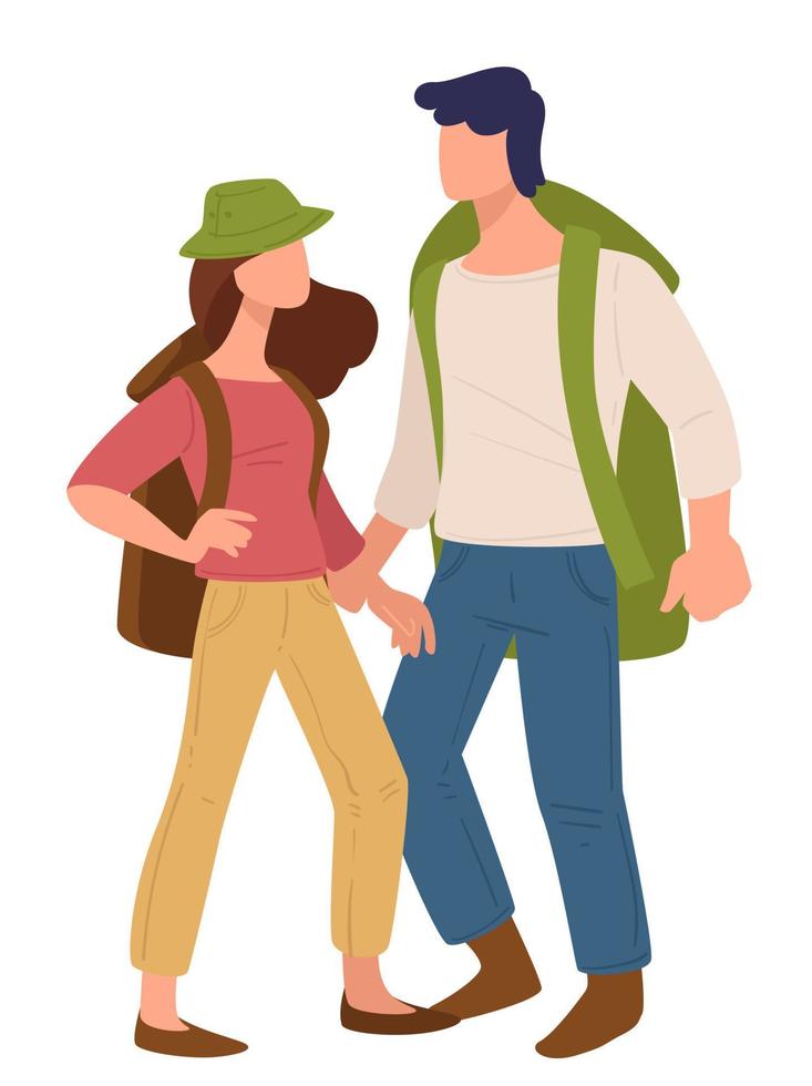 Couple traveling together, man and woman with rucksacks vector