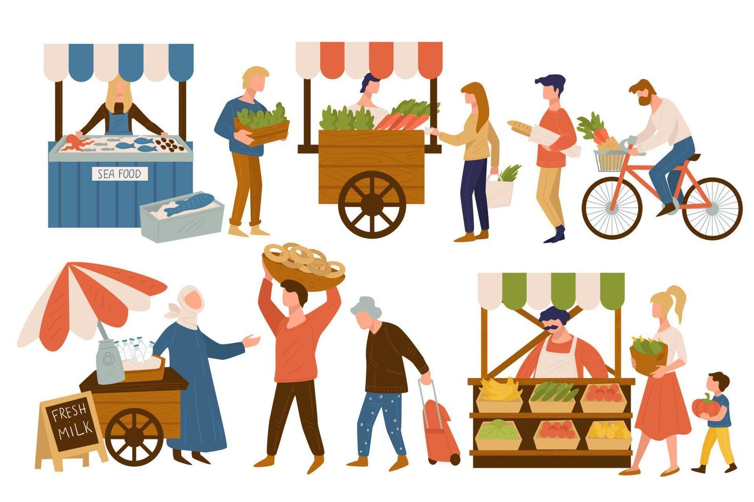 Farm market of vegetables and dairy products vector