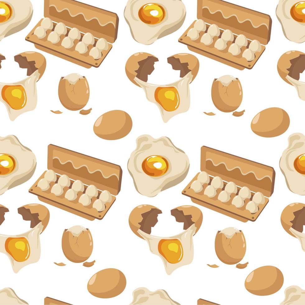 Chicken eggs in carton package, product seamless pattern vector