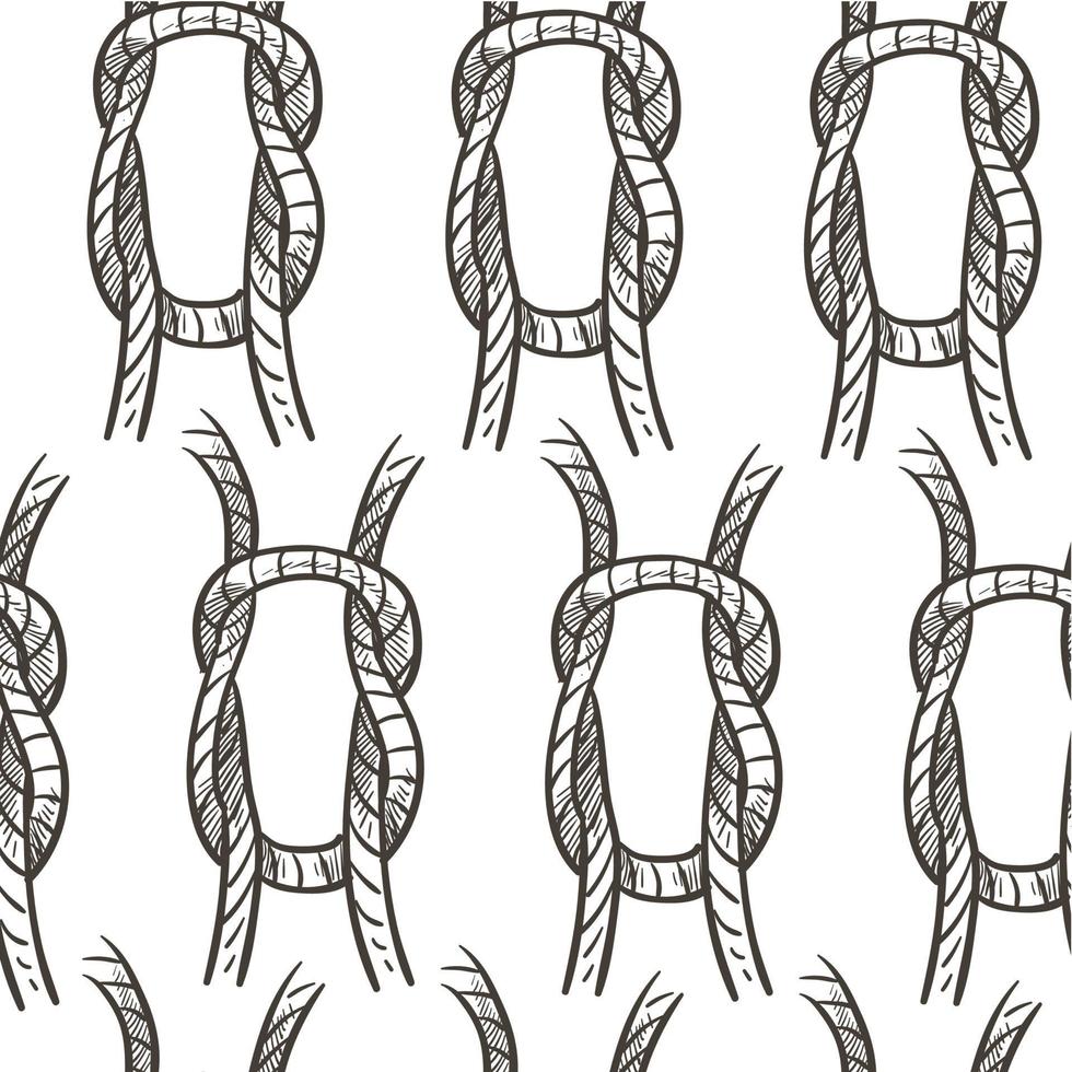 Rope knot loop or cordage, nautical theme seamless pattern vector