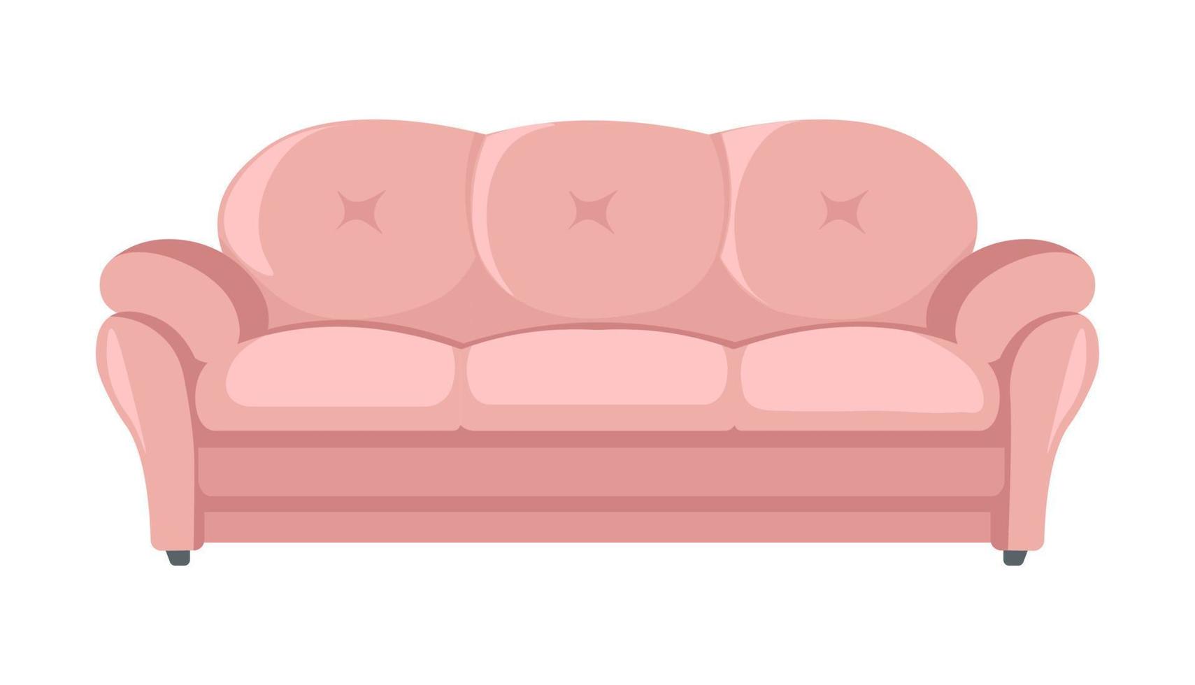 Sofa with soft pillows, classic couch, furniture vector