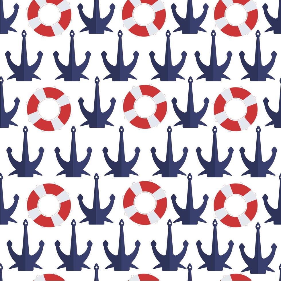 Anchor and lifebuoy, nautical and marine theme seamless pattern vector