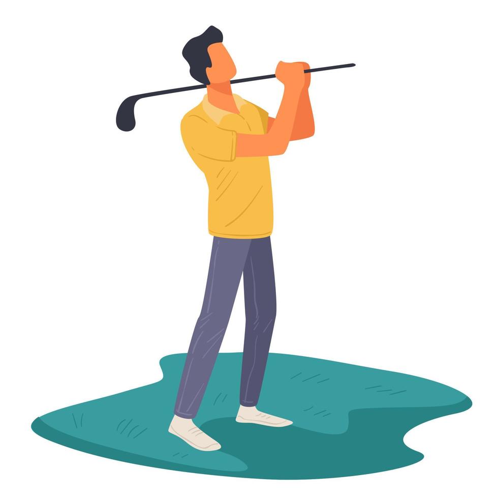 personaje masculino jugando al golf al aire libre, golfista profesional al aire libre vector