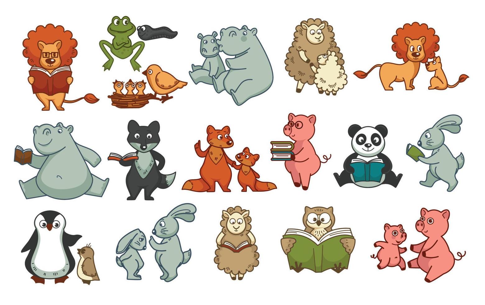 Animals childish book isolated characters wildlife and mammals vector