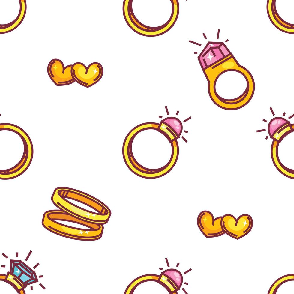 Engagement and wedding rings old hearts seamless pattern vector