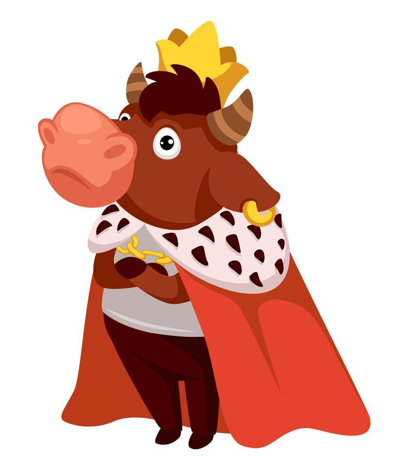 Bull wearing royal mantle and gold crown of king vector