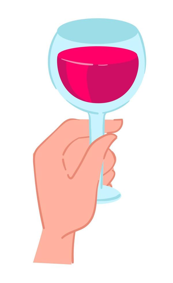 Hand holding red wine in glass, alcoholic drink vector