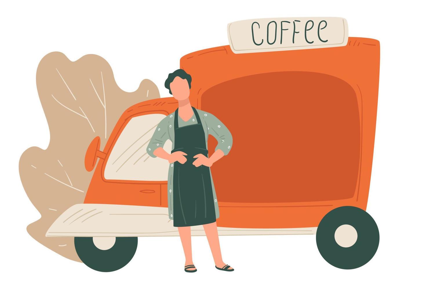 Coffee truck, seller or supplier, cafe or shop vector