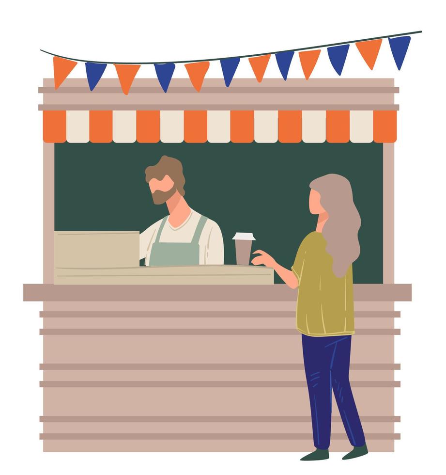 Woman ordering coffee from small cafe or shop vector