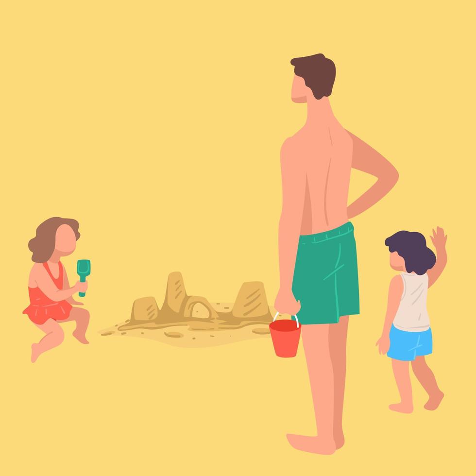 Kids building sand castles, summer vacation by seaside vector