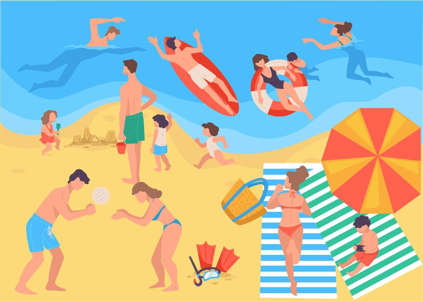 Summer vacation, people spending holidays by seaside vector