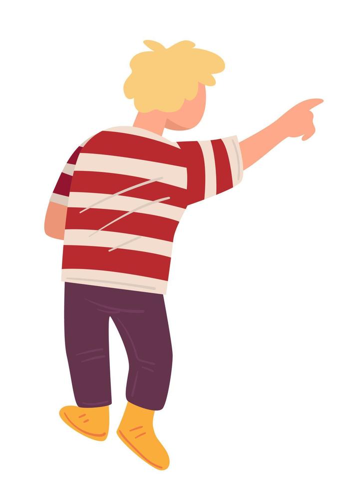 Kid pointing in distance, child gesturing male character vector