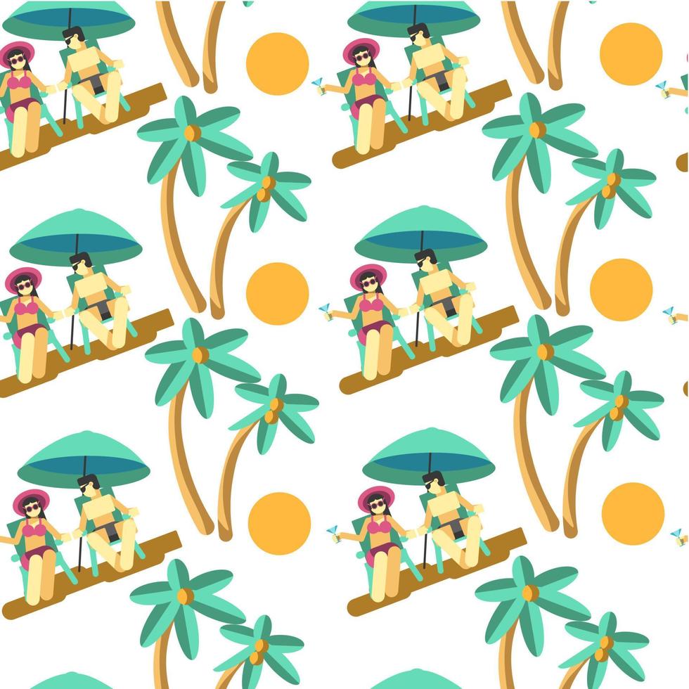 Man and woman on summer vacation by seaside seamless pattern vector