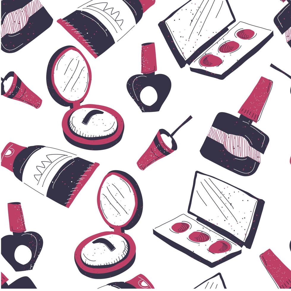 Makeup cosmetic products for women, seamless pattern vector
