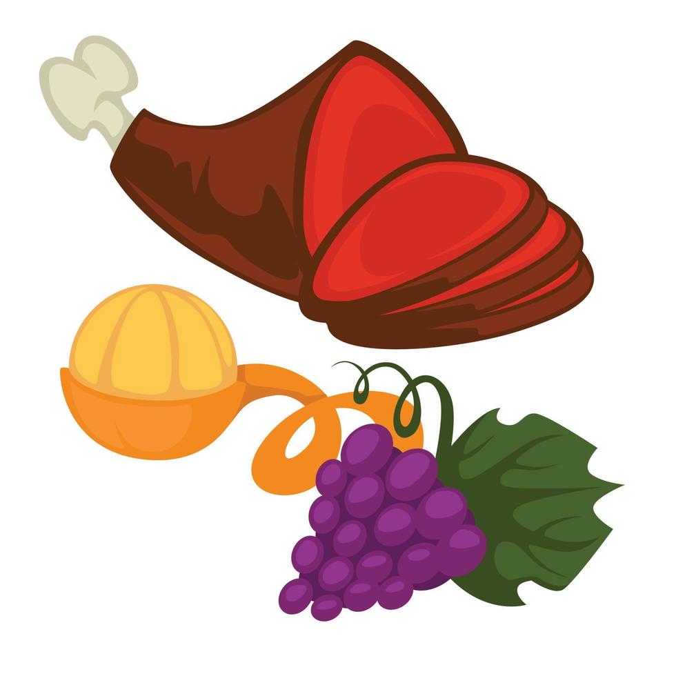 Pork leg mandarin or tangerine and grapes bunch food vector