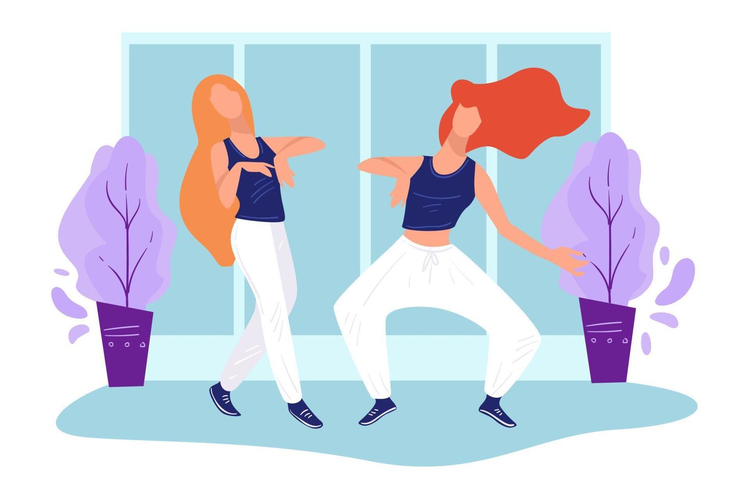 Modern dance, teenage girls performing hip hop movements vector