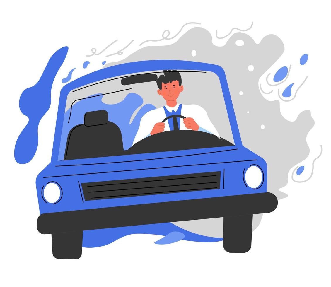 Man driving car, male character using vehicle for transportation vector