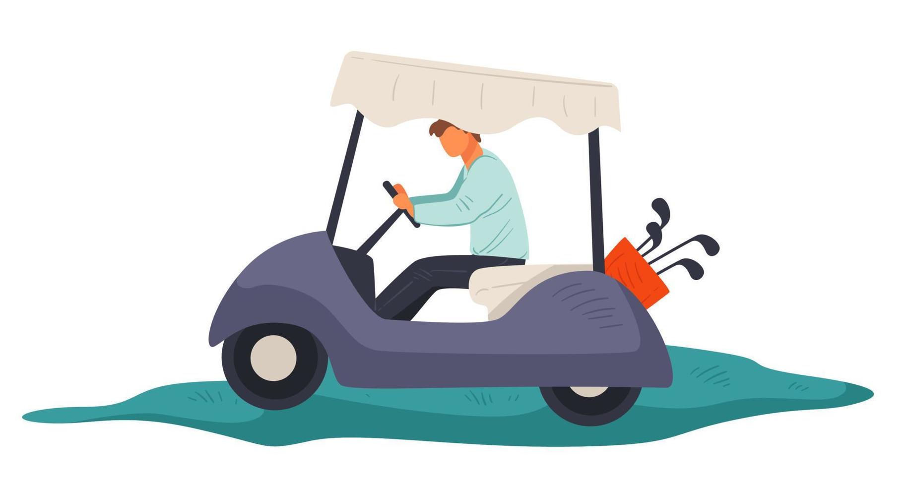 Small automobile for golf course, car with clubs vector