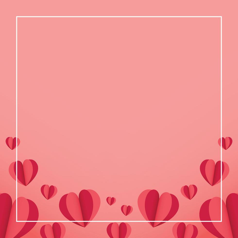 Square pink background with heart clipart in romantic valentines day for social media post vector