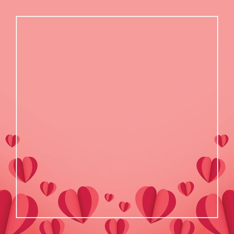 fondo rosa cuadrado con clipart de corazón en el romántico día de san valentín para publicación en redes sociales vector