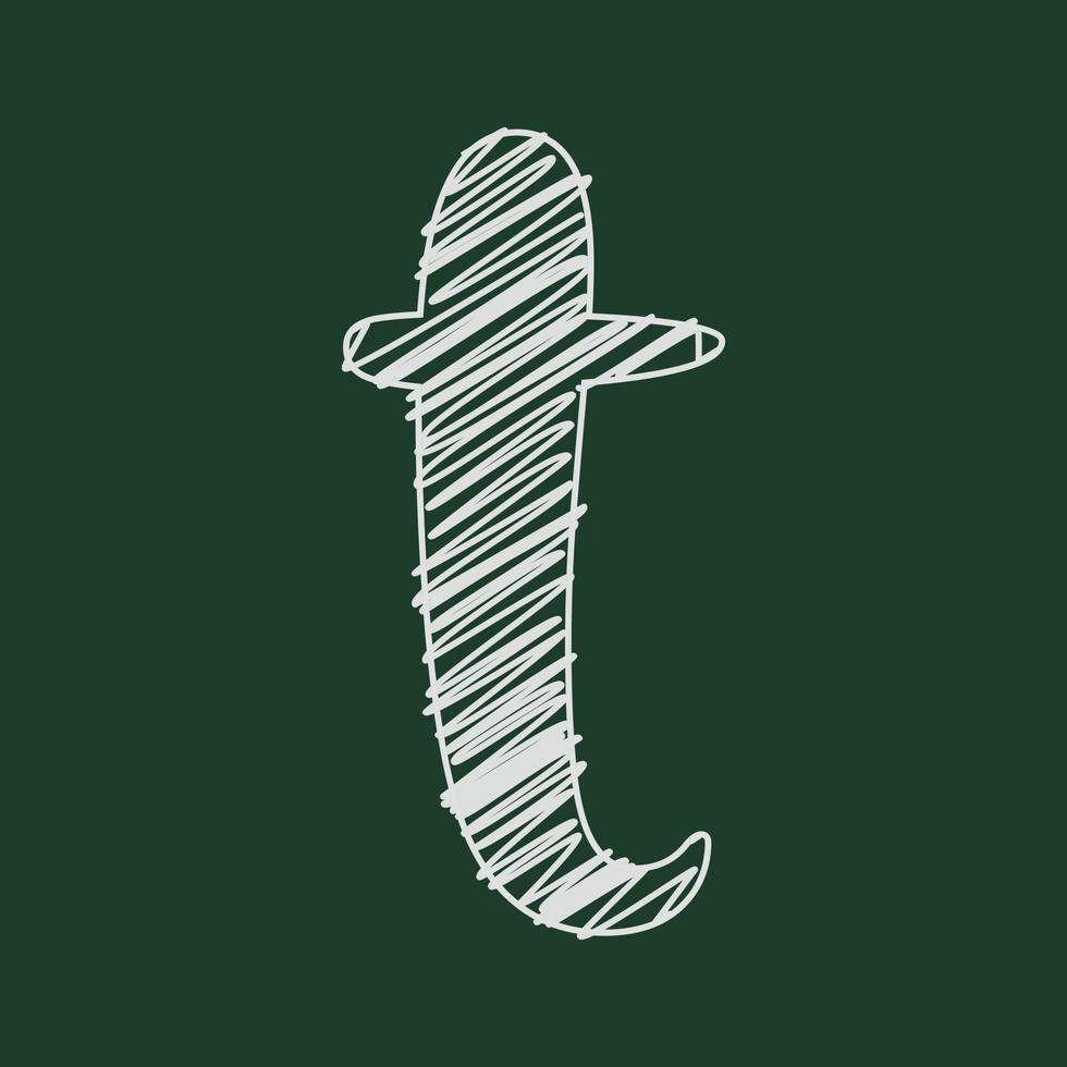ilustración 3d estilo tiza de letra minúscula t vector
