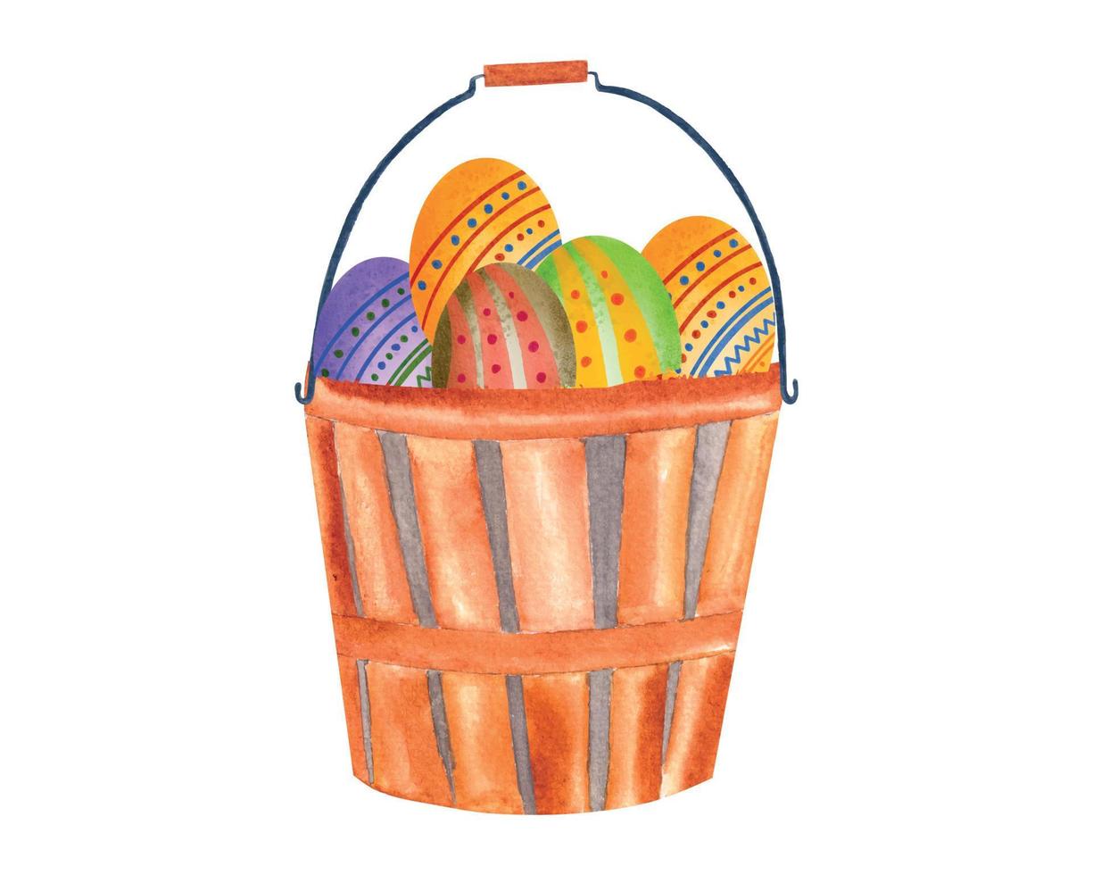 canasta de pascua de acuarela con huevos de pascua vector