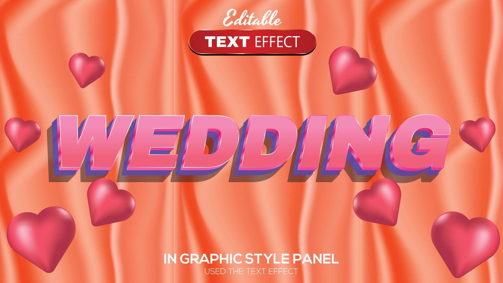 Tema de boda de efecto de texto editable en 3d vector