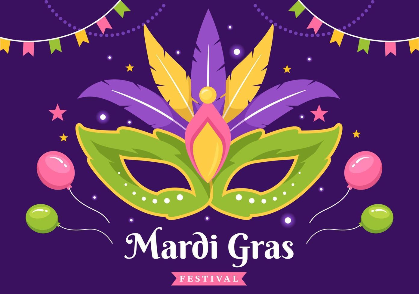 Mardi Gras Carnival Party Illustration with Mask, Feathers and Item Festival for Web Banner or Landing Page in Flat Cartoon Hand Drawn Templates vector