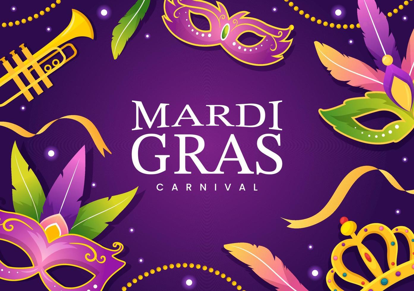 ilustración de fiesta de carnaval de mardi gras con máscara, plumas y festival de artículos para banner web o página de destino en plantillas planas dibujadas a mano de dibujos animados vector