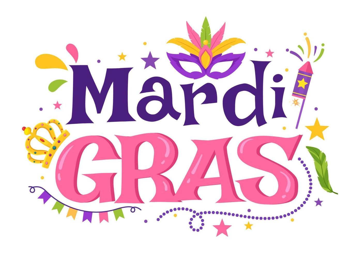 ilustración de fiesta de carnaval de mardi gras con máscara, plumas y festival de artículos para banner web o página de destino en plantillas planas dibujadas a mano de dibujos animados vector