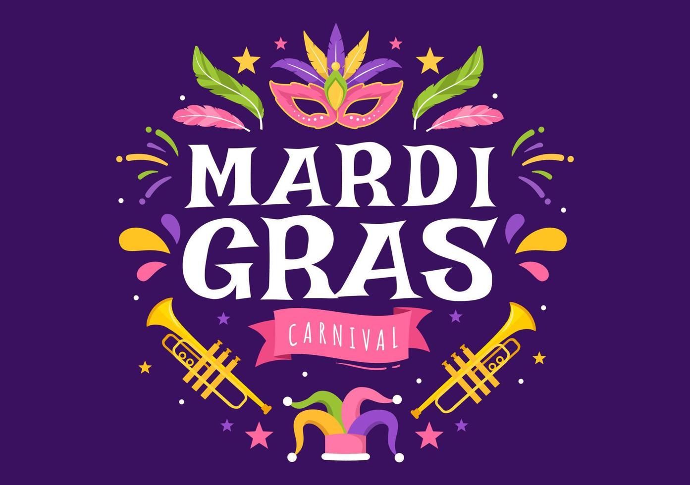 Mardi Gras Carnival Party Illustration with Mask, Feathers and Item Festival for Web Banner or Landing Page in Flat Cartoon Hand Drawn Templates vector