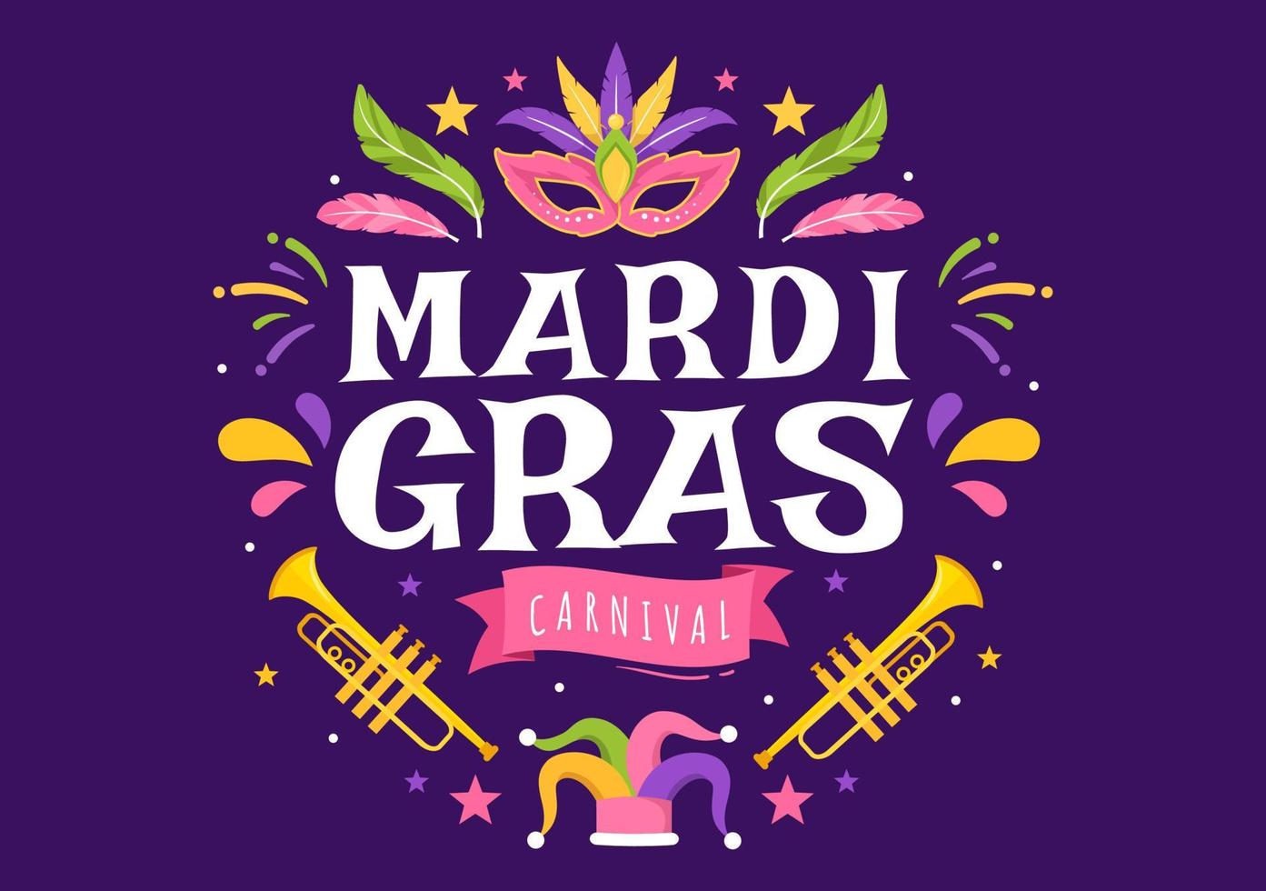 ilustración de fiesta de carnaval de mardi gras con máscara, plumas y festival de artículos para banner web o página de destino en plantillas planas dibujadas a mano de dibujos animados vector