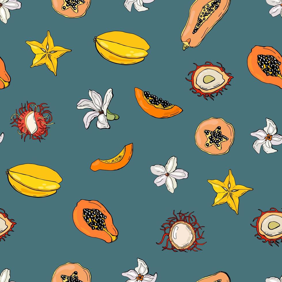 patrón sin costuras con frutas exóticas. diseño para tela, textil, papel pintado, embalaje. vector