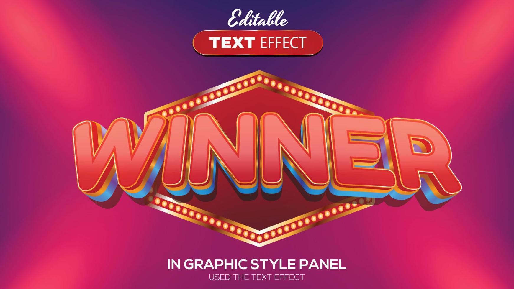 3D editable text effect winner theme vector