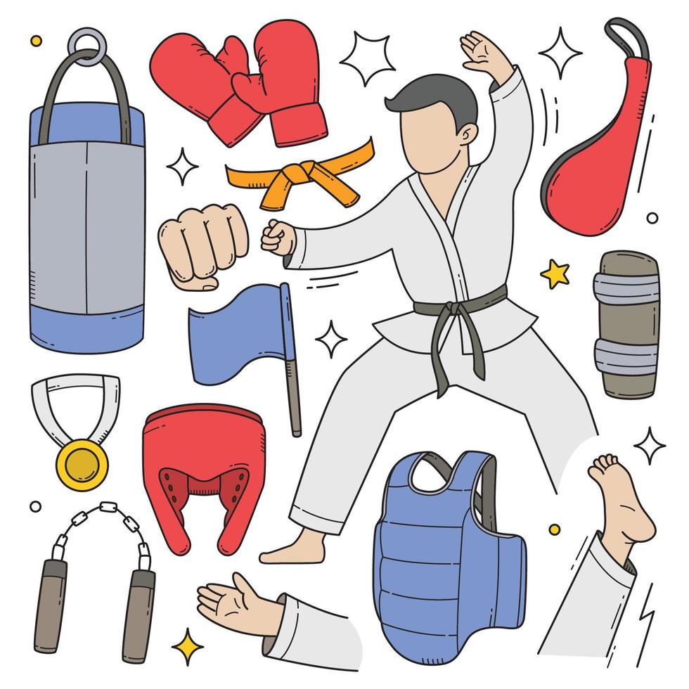 Karate tools and objects doodle hand drawn vector illustration