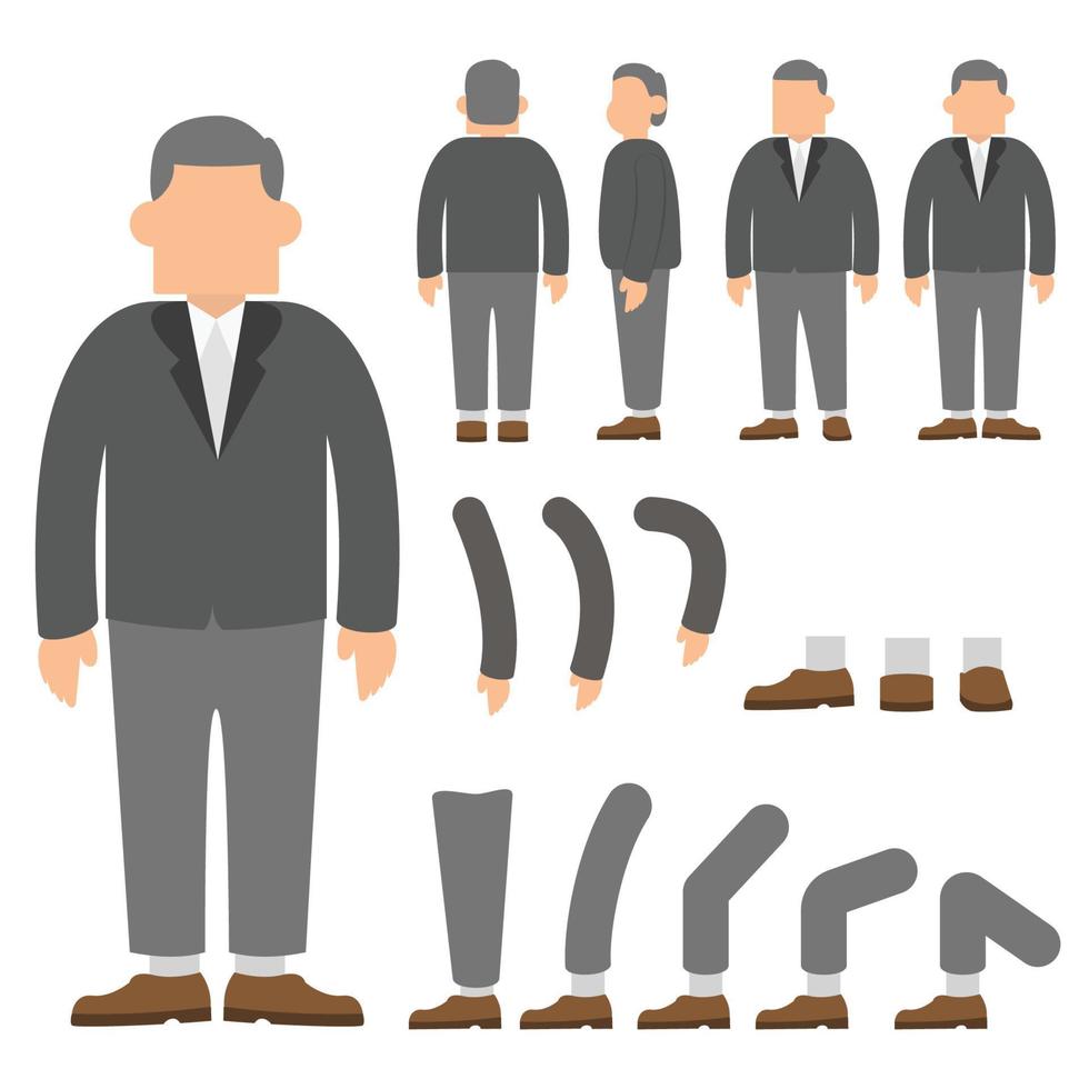 personaje de hombre de negocios para animación. ilustración de vector de carácter de estilo plano