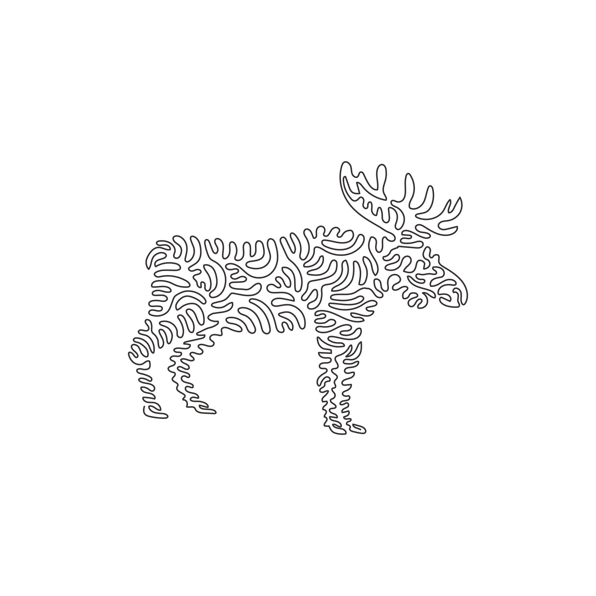 Continuous Curve One Line Drawing Of Cute Moose Curve Abstract Art Continuous Curve One Line Drawing Of Cute Moose Curve Abstract Art Single Line Editable Stroke Illustration Of Moose Wild Animal For Logo Wall Decor Syimbol Boho Poster Vector