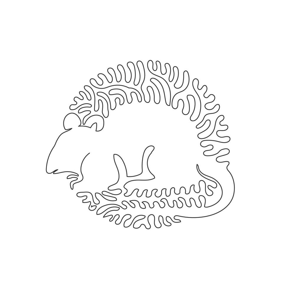 Continuous curve one line drawing of frisky mouse abstract art in circle. Single line editable stroke vector illustration of little rodents  are quite unique for logo, wall decor and poster print