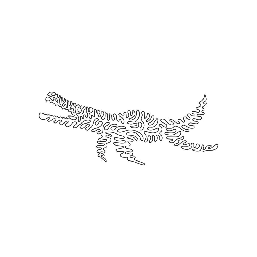 Single one line drawing of sea monsters mosasaurs abstract art. Continuous line draw graphic design vector illustration of snake like body  for icon, symbol, sign, logo, poster wall decor
