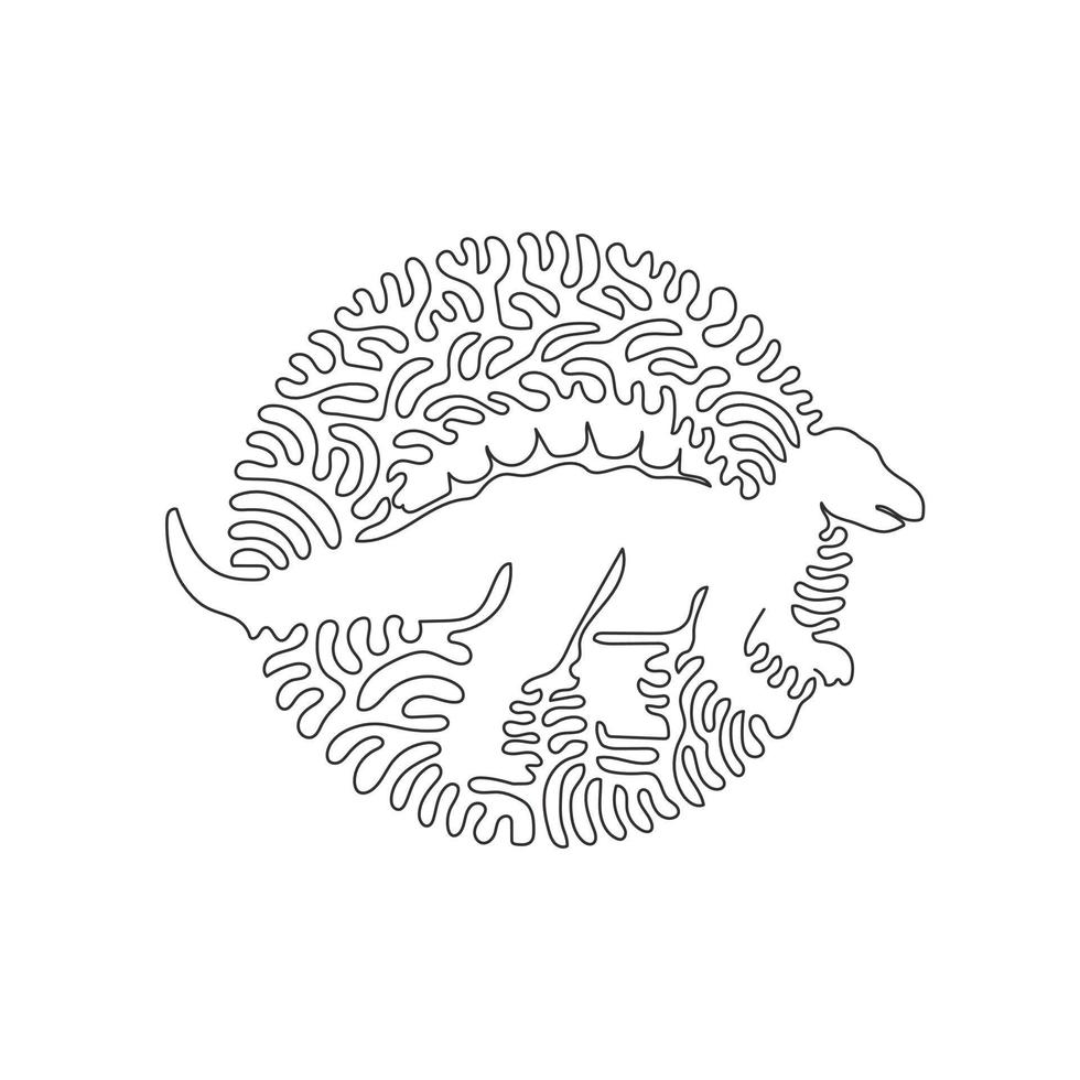 Single curly one line drawing of spined reptile abstract art. Continuous line draw graphic design vector illustration of largest carnivorous dinosaur for icon, symbol, company logo, poster wall decor