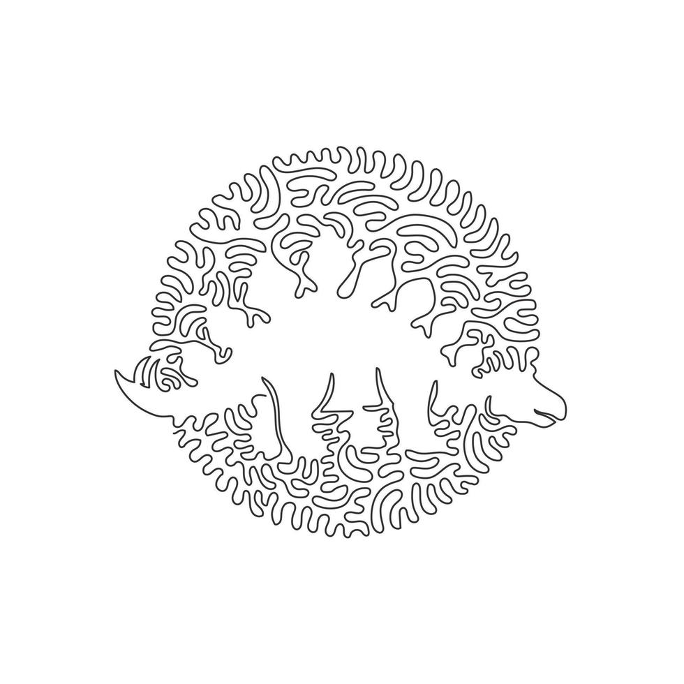 curva continua dibujo de una línea de arte abstracto de lagarto de techo en círculo. ilustración vectorial de trazo editable de una sola línea de la placa en forma de cometa de la parte posterior y la cola para el logotipo, la decoración de la pared y la impresión de carteles vector