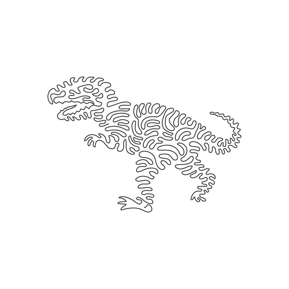 Continuous curve one line drawing of king dinosaurs curve abstract art. Single line editable stroke vector illustration of large theropod dinosaur for logo, wall decor and poster print decoration