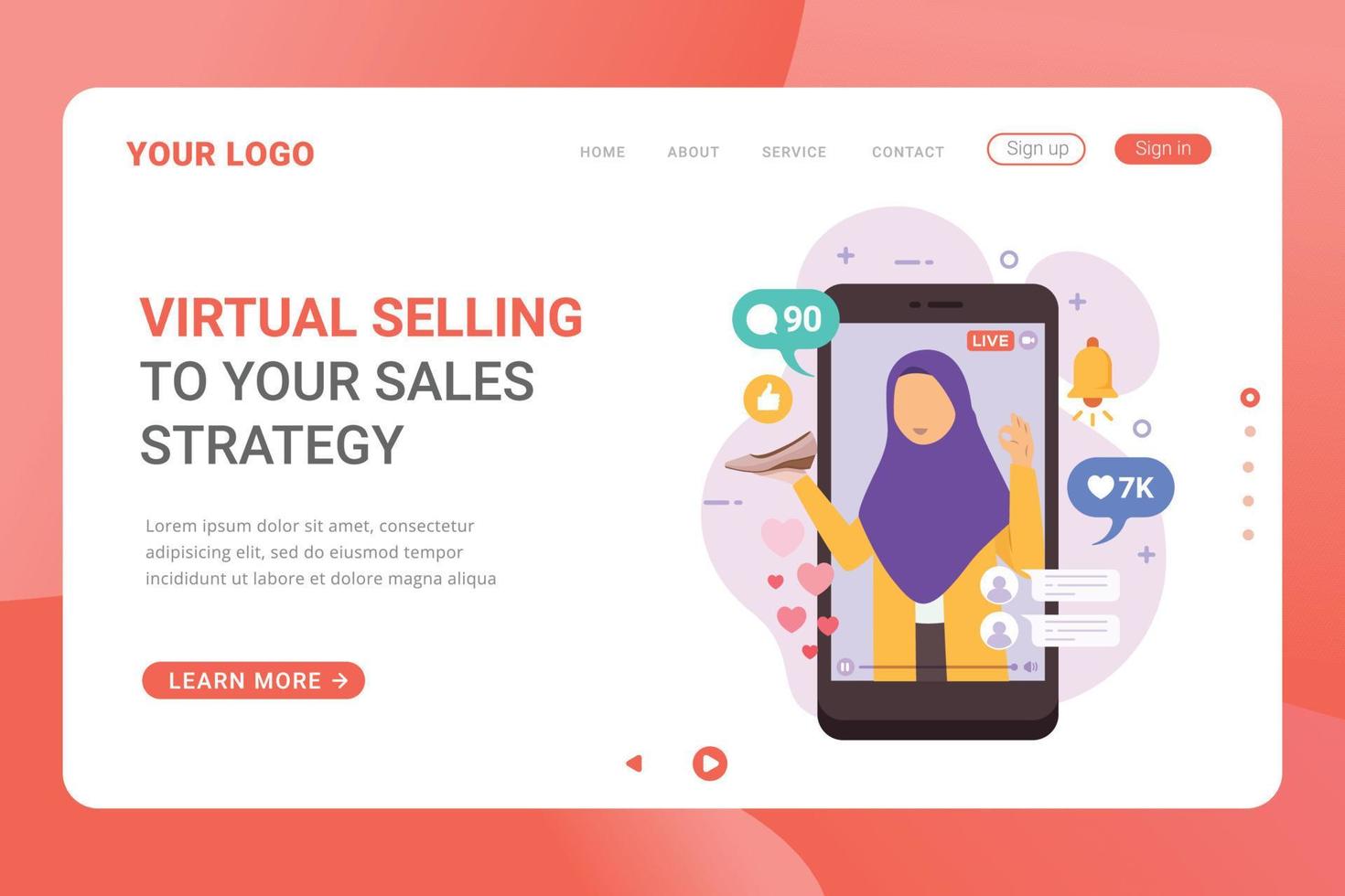 Selling product on live stream landing page template vector