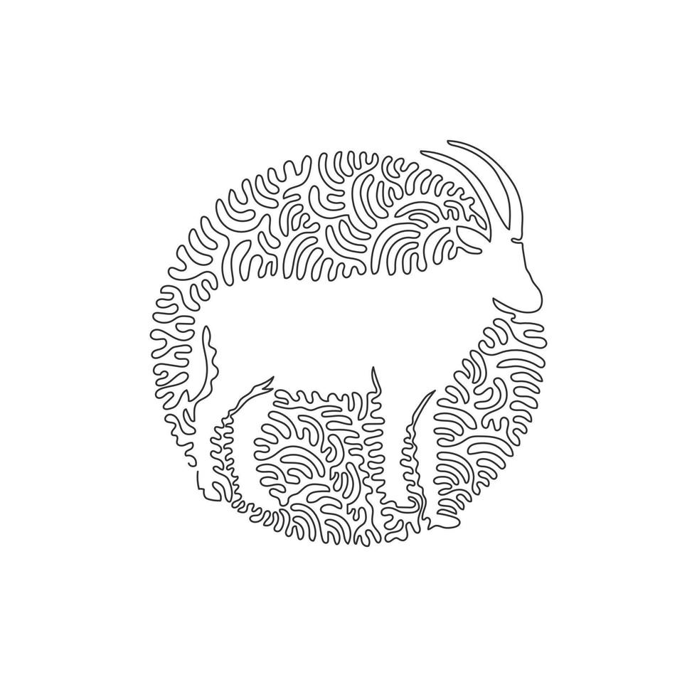 Continuous curve one line drawing of cute antelope abstract art in circle. Single line editable stroke vector illustration of antelope with beautiful horns for logo, wall decor, boho poster
