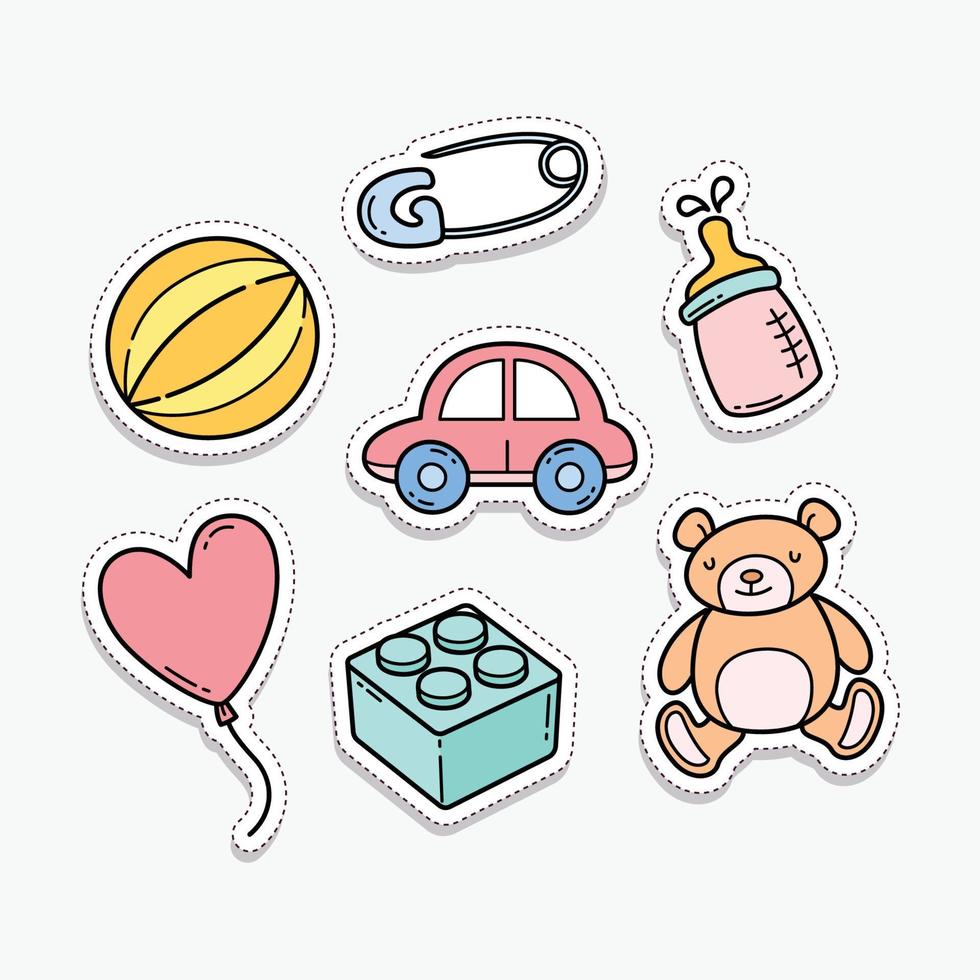 Set of baby accessories cute patch isolated on white background vector