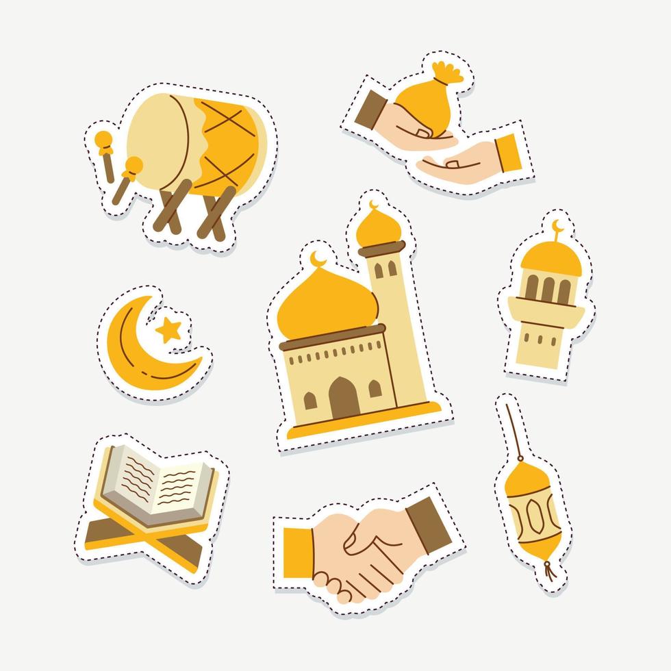 Set of Islamic cute patch isolated on white background vector