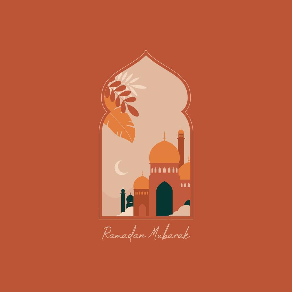 Ramadan Mubarak greeting cards with retro boho design vector