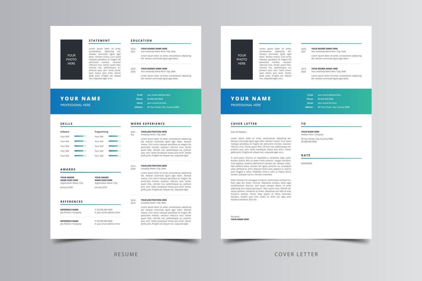 plantilla de currículum, plantilla de currículum moderno profesional, plantilla de cv vector