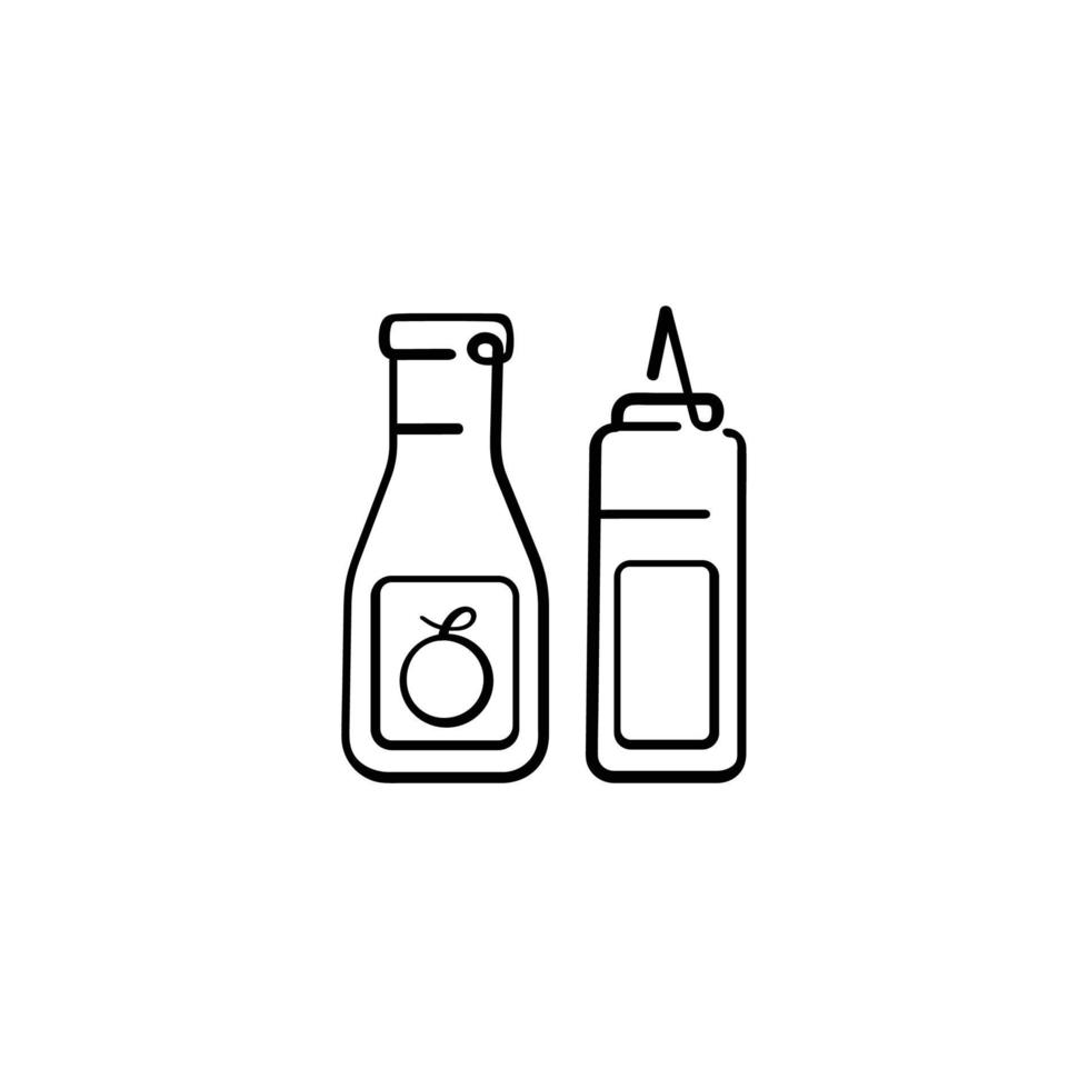 diseño de icono de estilo de línea de botella de ketchup y tomate vector