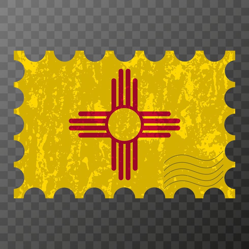 Postage stamp with New Mexico state grunge flag. Vector illustration.
